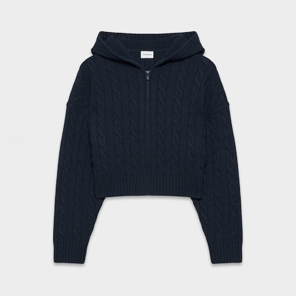 Aritzia Navy Cable Knit Hooded Sweater